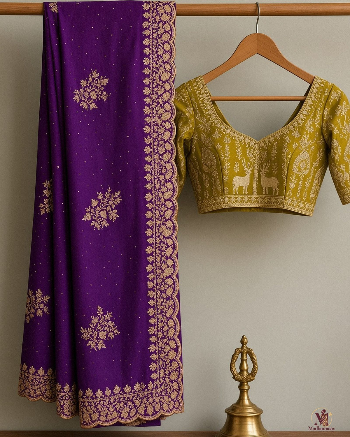 Royal Purple Golden Cutwork Party Glam Saree with Designer Blouse - image 2