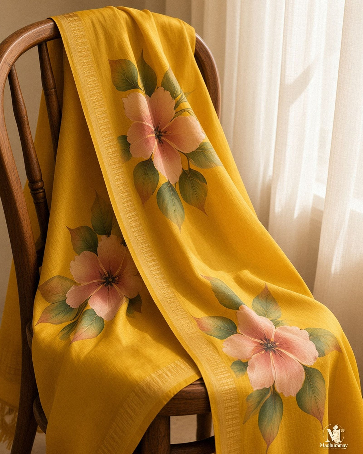 Sunshine Yellow Festive Bloom Saree with Zari Border - image 5