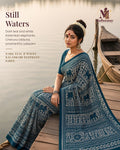 Dark Teal & White Utsav Kalamkari Elephant Saree - image 1