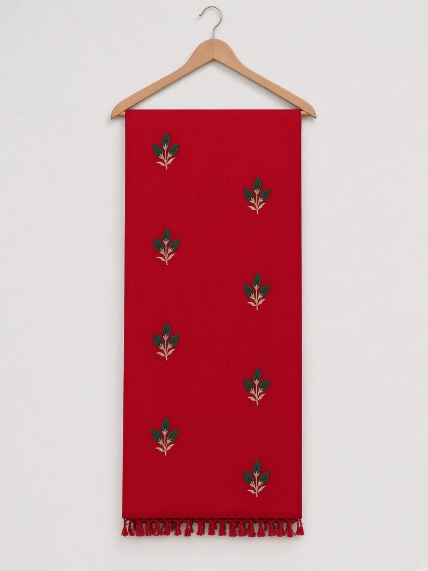 Royal Red Rose Bud Embroidered Festive Saree with Emerald Embroidered Blouse - image 4