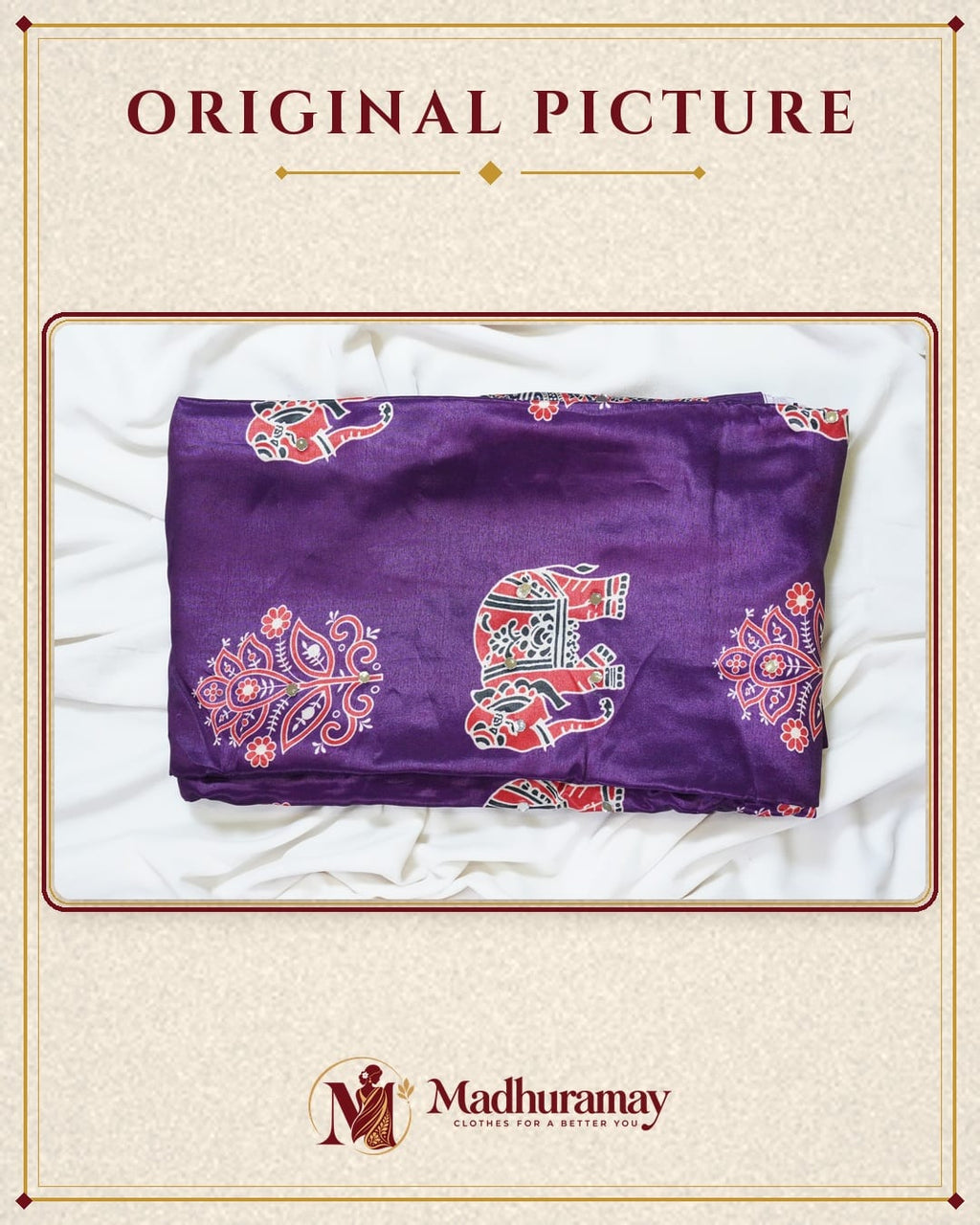 Semi-Ajrak Purple Printed Soft Silk Saree with Mirror Work & Unstitched Blouse - image 3