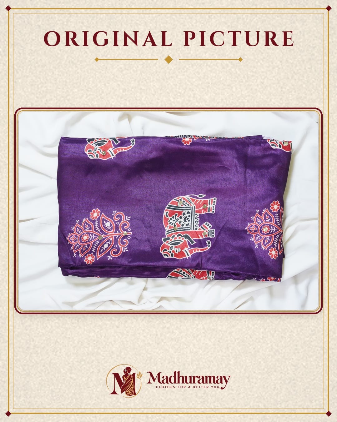 Semi-Ajrak Purple Printed Soft Silk Saree with Mirror Work & Unstitched Blouse - image 3
