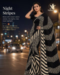 Black & Cream Zebra Print Evening Party Saree - image 1