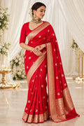 Royal Red Banarasi-Style Festive Saree with Golden Zari - image 1