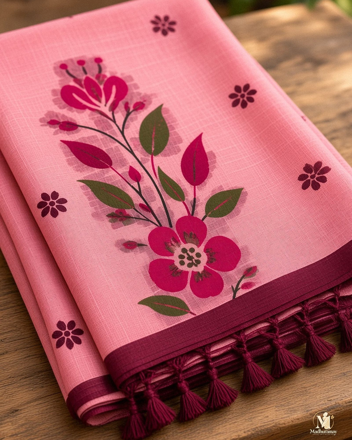 Rose Pink Botanical Pallu Festive Saree - image 4