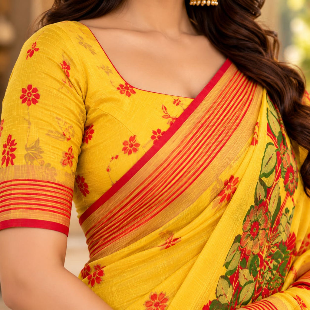 Mustard Yellow Peacock Pallu Festive Saree - image 7