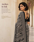 Black & White Utsav Kalamkari Elephant Saree - image 1
