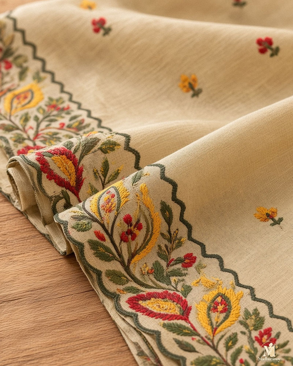 Beige Celebration Blossom Saree with Maroon Blouse - image 4