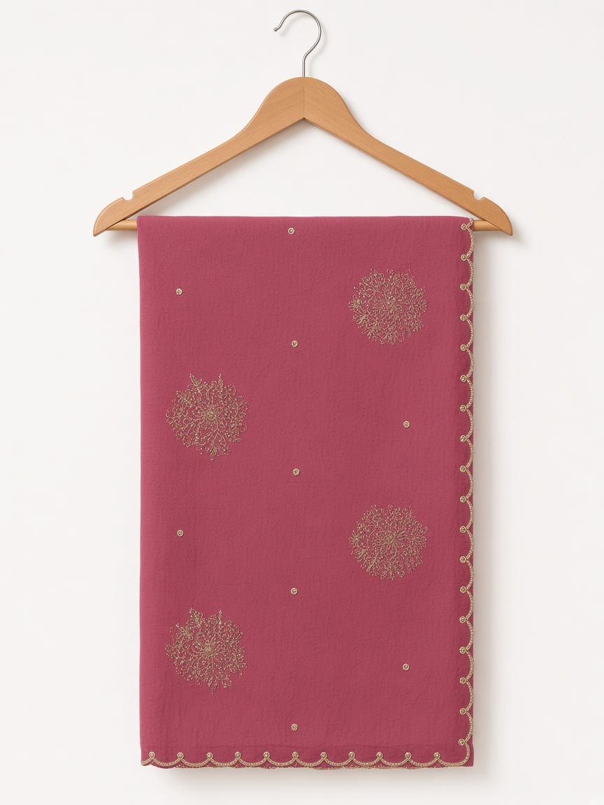 Pink-Maroon Golden Blossom Festive Saree with Scalloped Border - image 4