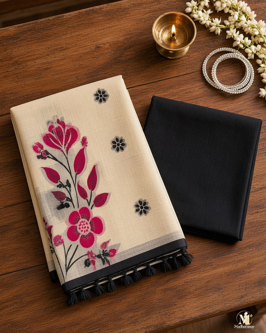 Ivory Beige Botanical Pallu Festive Saree - image 3