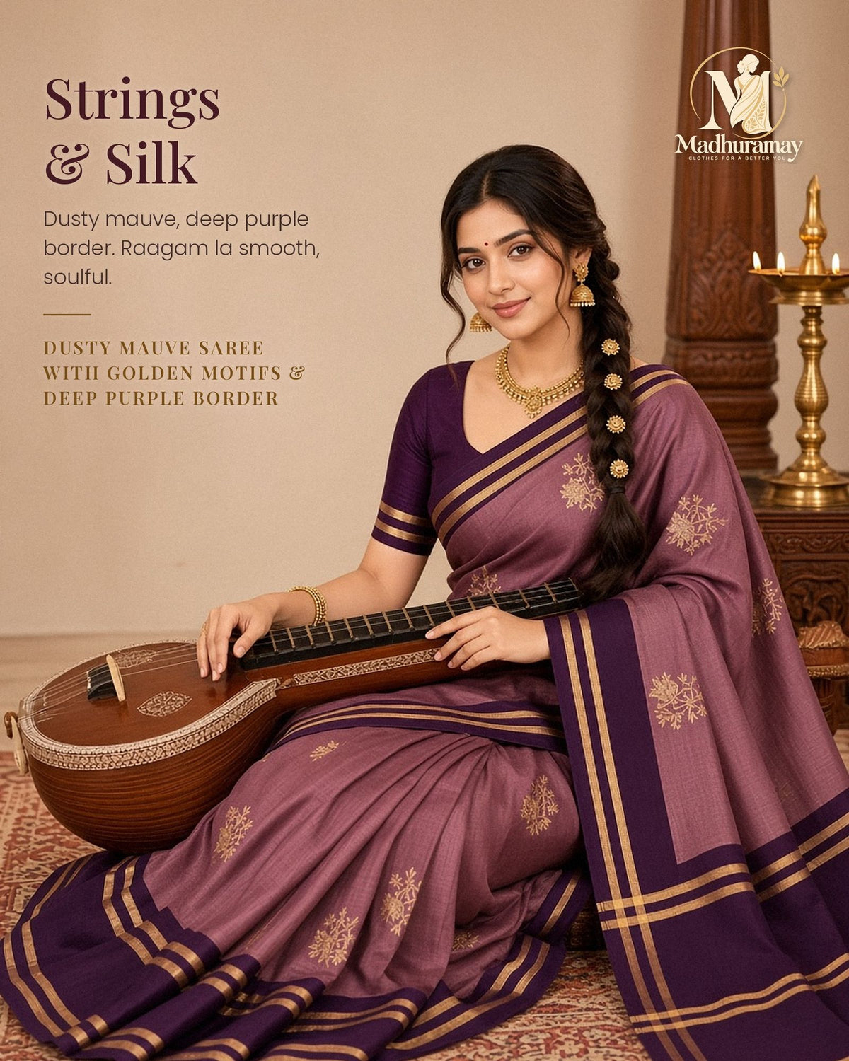 Dusty Mauve & Purple Golden Heritage Festive Saree - image 1