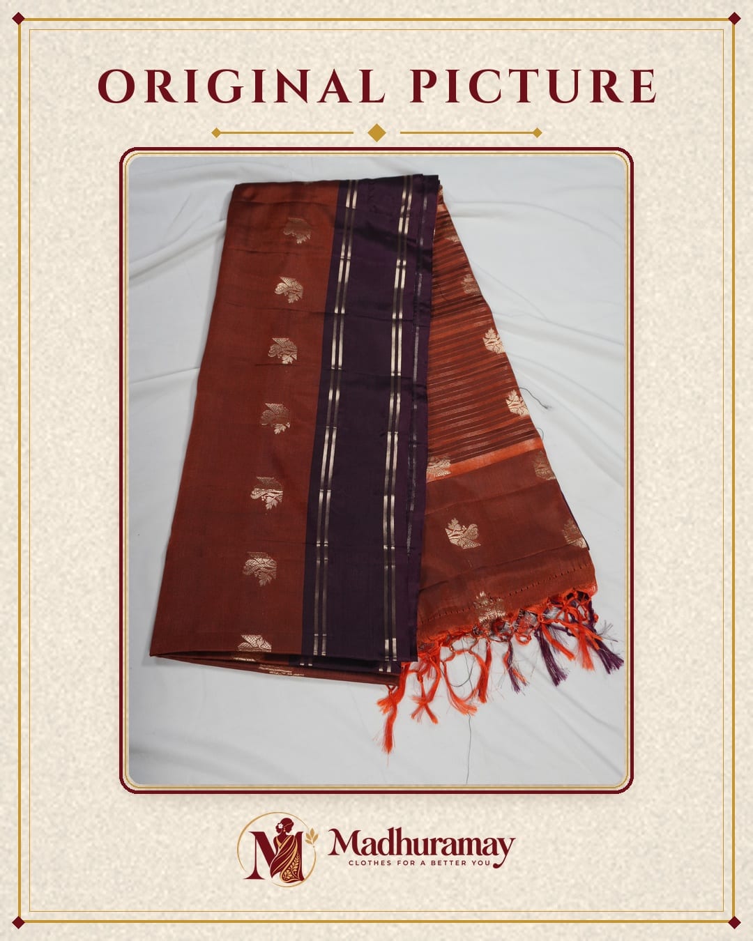 Rust Brown & Plum Golden Heritage Festive Saree - image 2