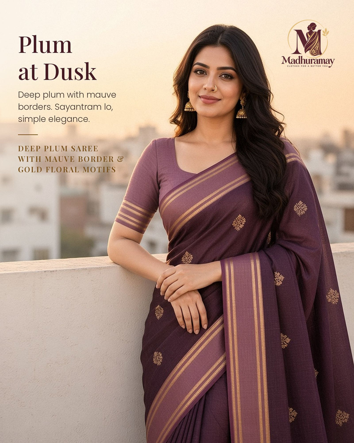 Deep Plum & Mauve Golden Heritage Festive Saree - image 1