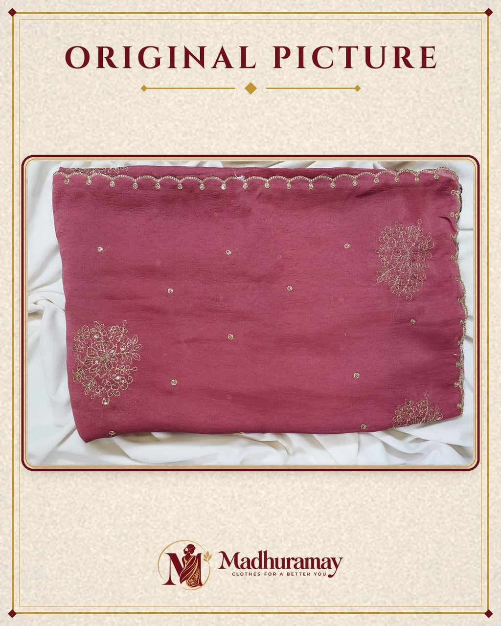 Pink-Maroon Golden Blossom Festive Saree with Scalloped Border - image 2