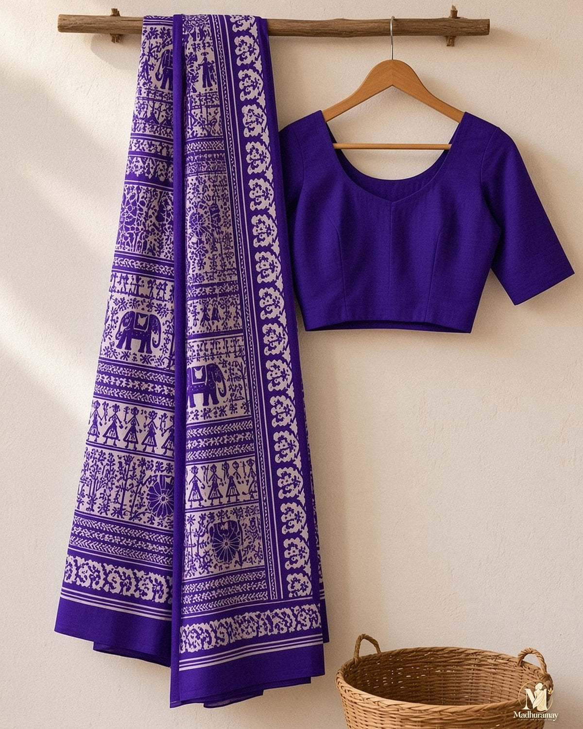 Purple & White Utsav Kalamkari Elephant Saree - image 2