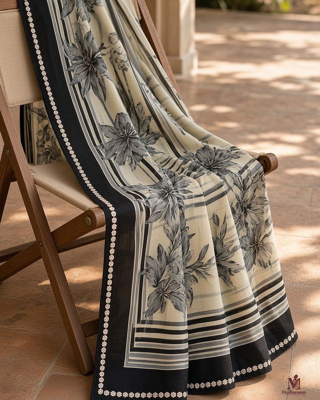 Cream & Black Floral Evening Party Saree - image 5