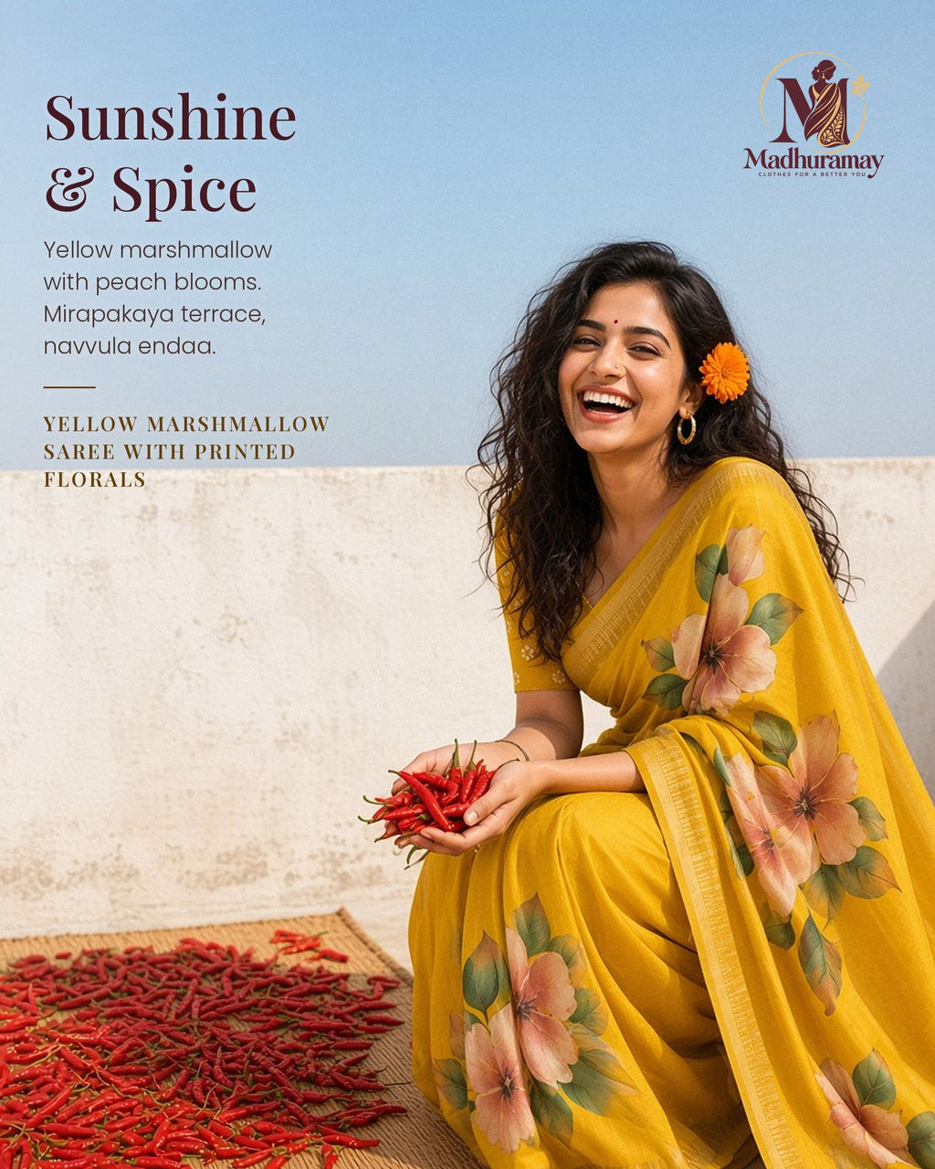 Sunshine Yellow Festive Bloom Saree with Zari Border - image 1