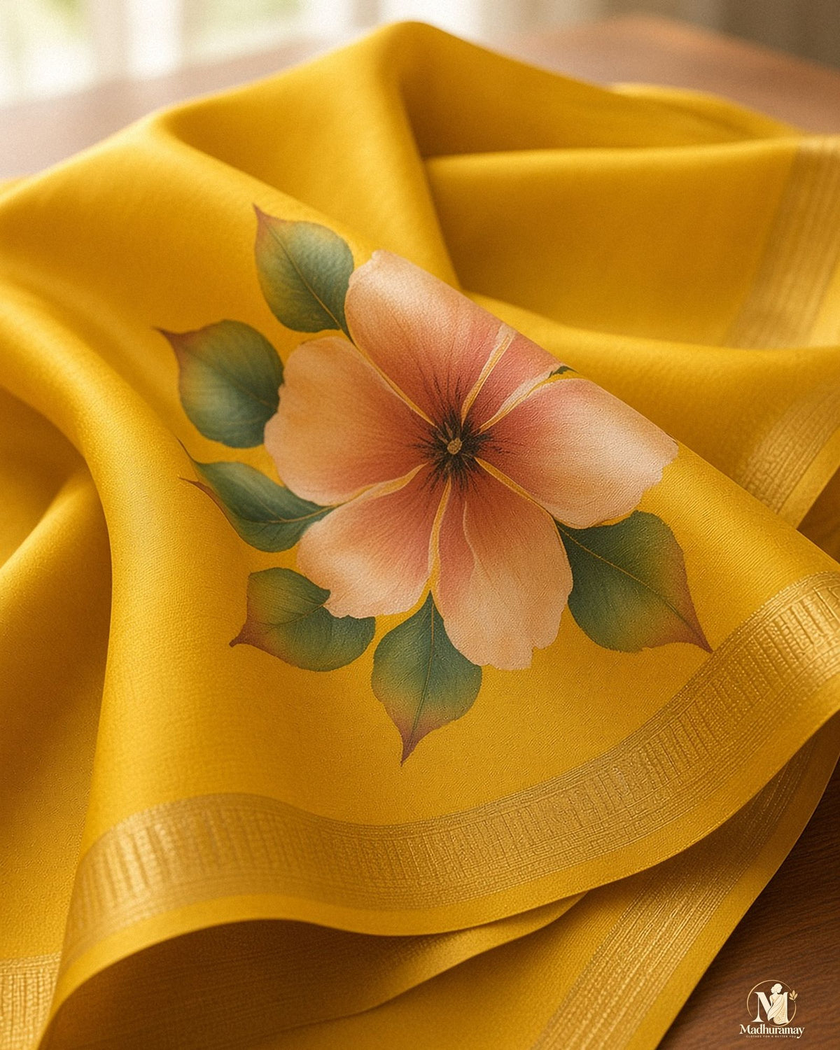 Sunshine Yellow Festive Bloom Saree with Zari Border - image 4
