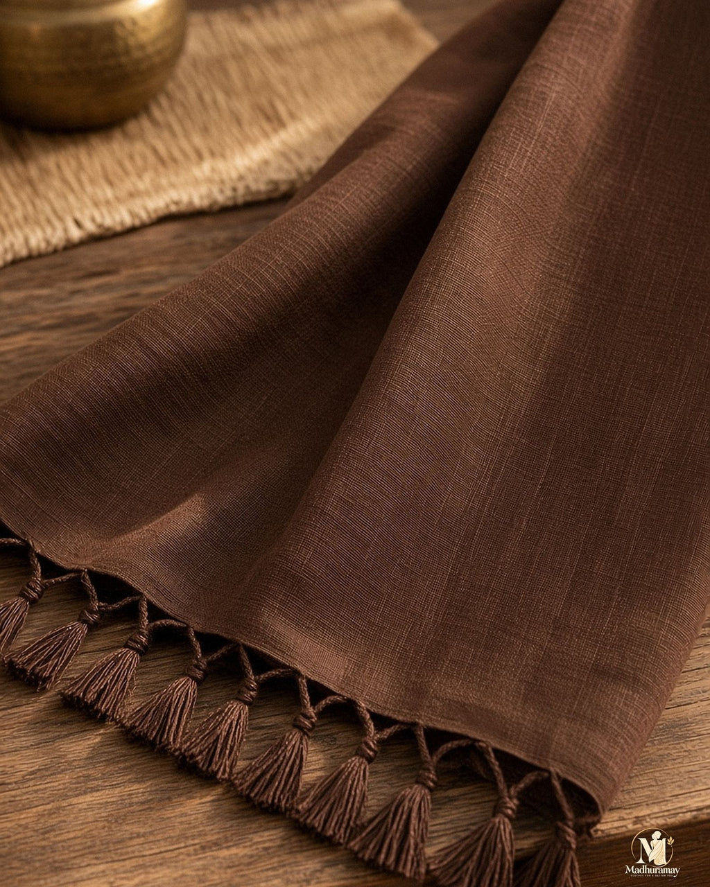 Earthy Brown Tassel Pallu Festive Saree with Beige Printed Blouse - image 4