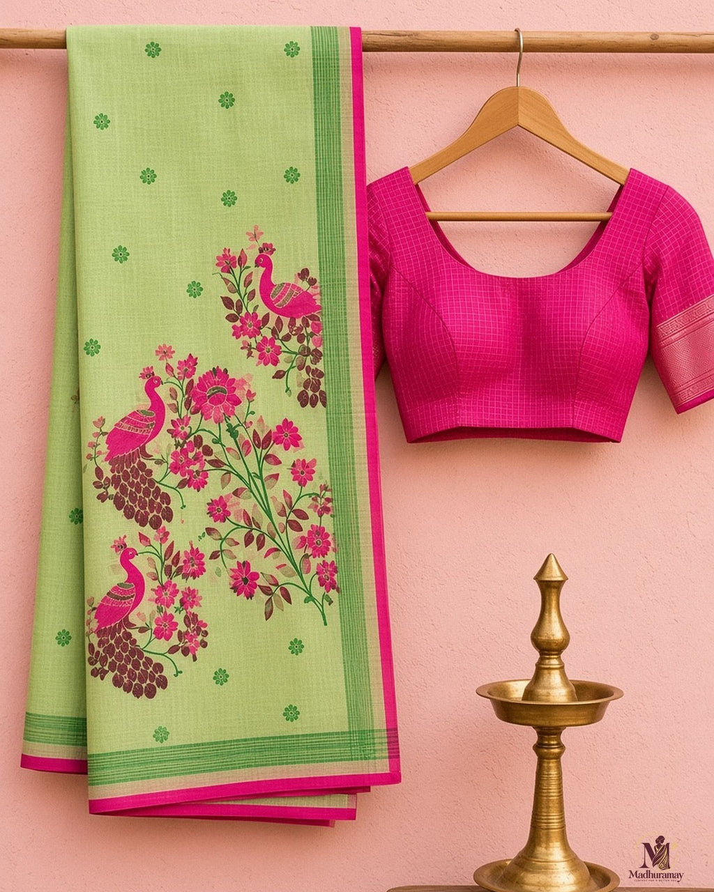 Pistachio Green Peacock Pallu Festive Saree - image 2