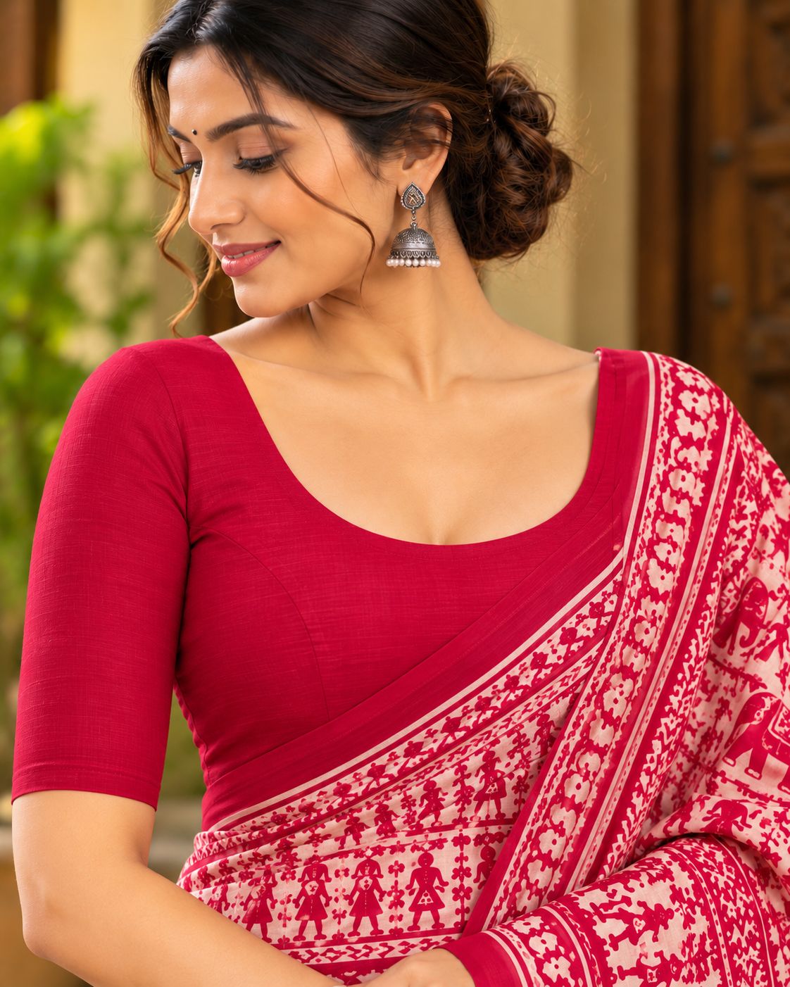 Pink & White Utsav Kalamkari Elephant Saree - image 8