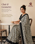 Black & White Geometric Evening Party Saree - image 1