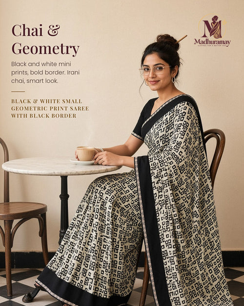 Black & White Geometric Evening Party Saree - image 1