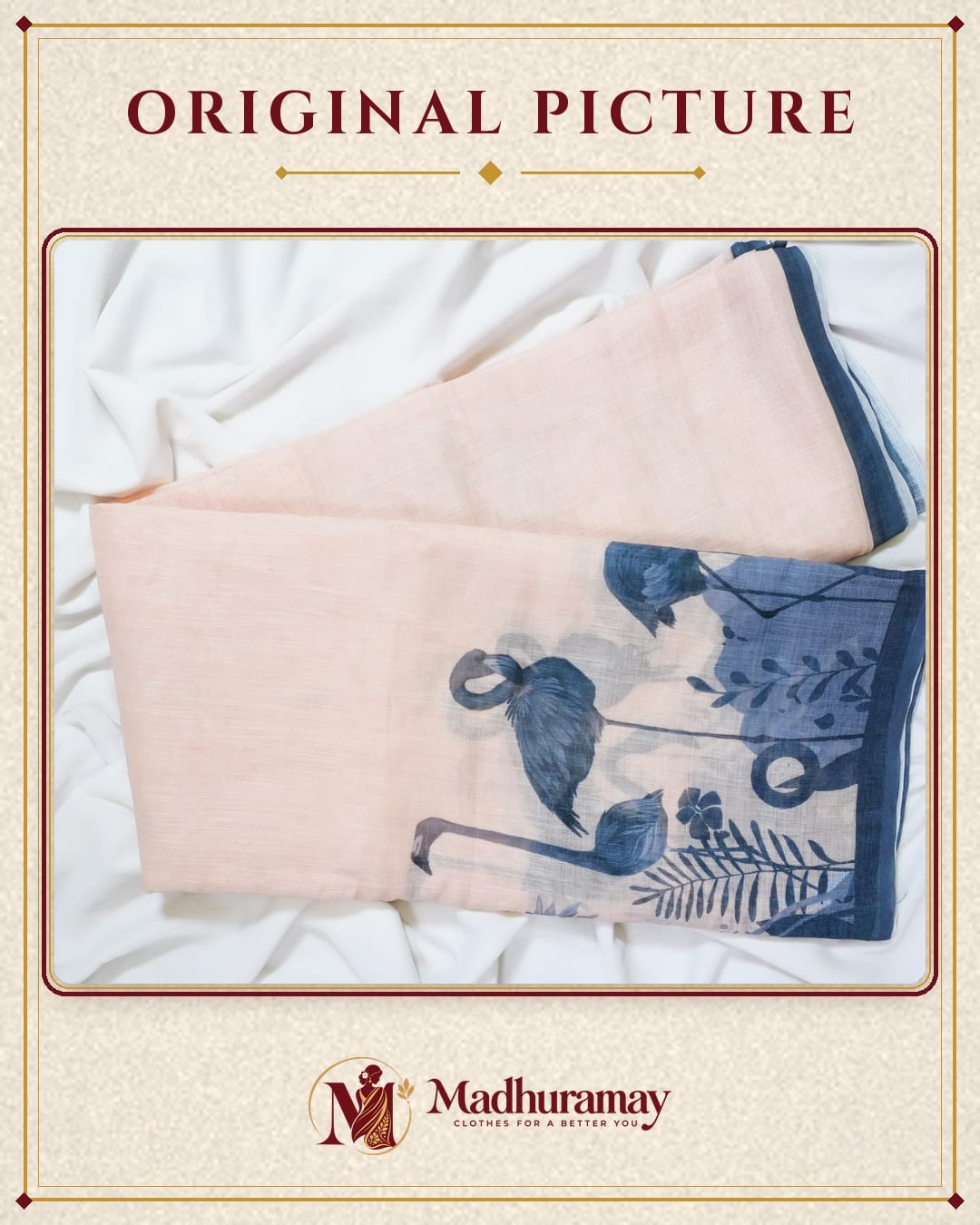 Luxury Flamingo Print Linen Festive Saree - image 3