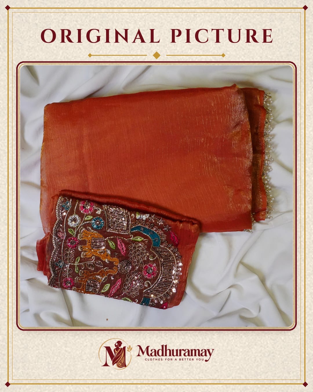 Rust Copper Golden Shimmer Party Glam Saree - image 3