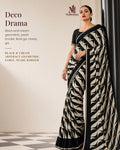Black & Cream Abstract Evening Party Saree with Pearl-Style Border - image 1
