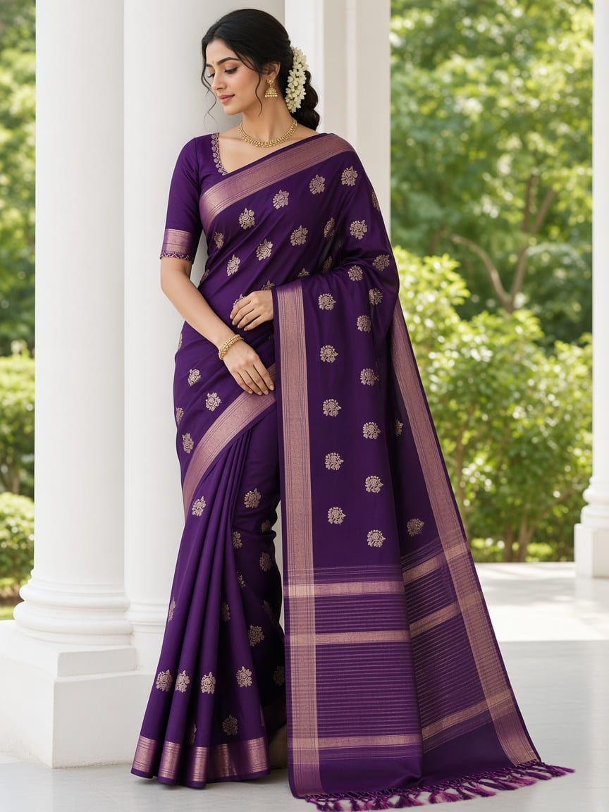 Deep Plum & Mauve Golden Heritage Festive Saree - image 4