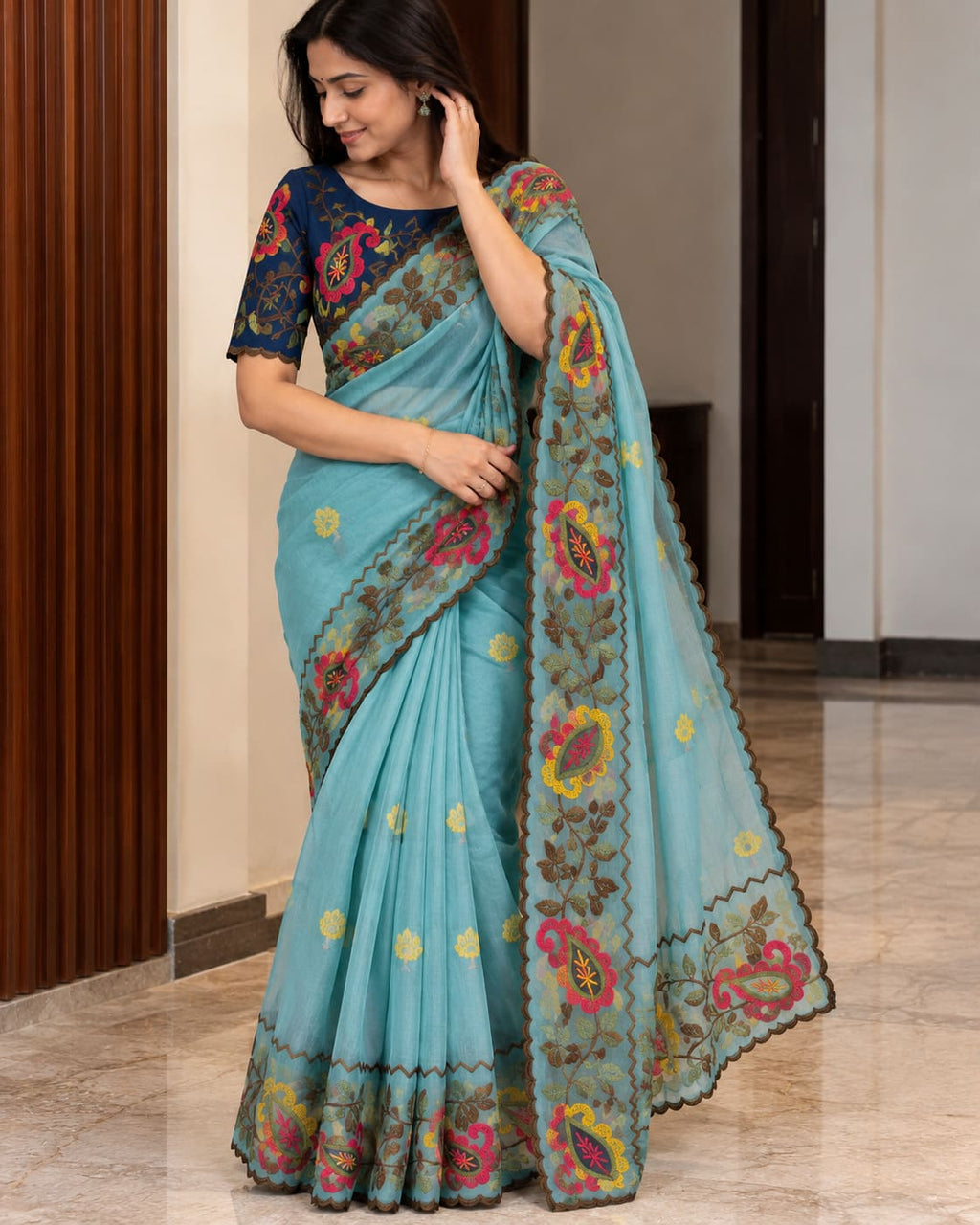 Sky Blue Celebration Blossom Saree - image 6