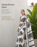 White & Black Elephant Motif Festive Saree - image 1