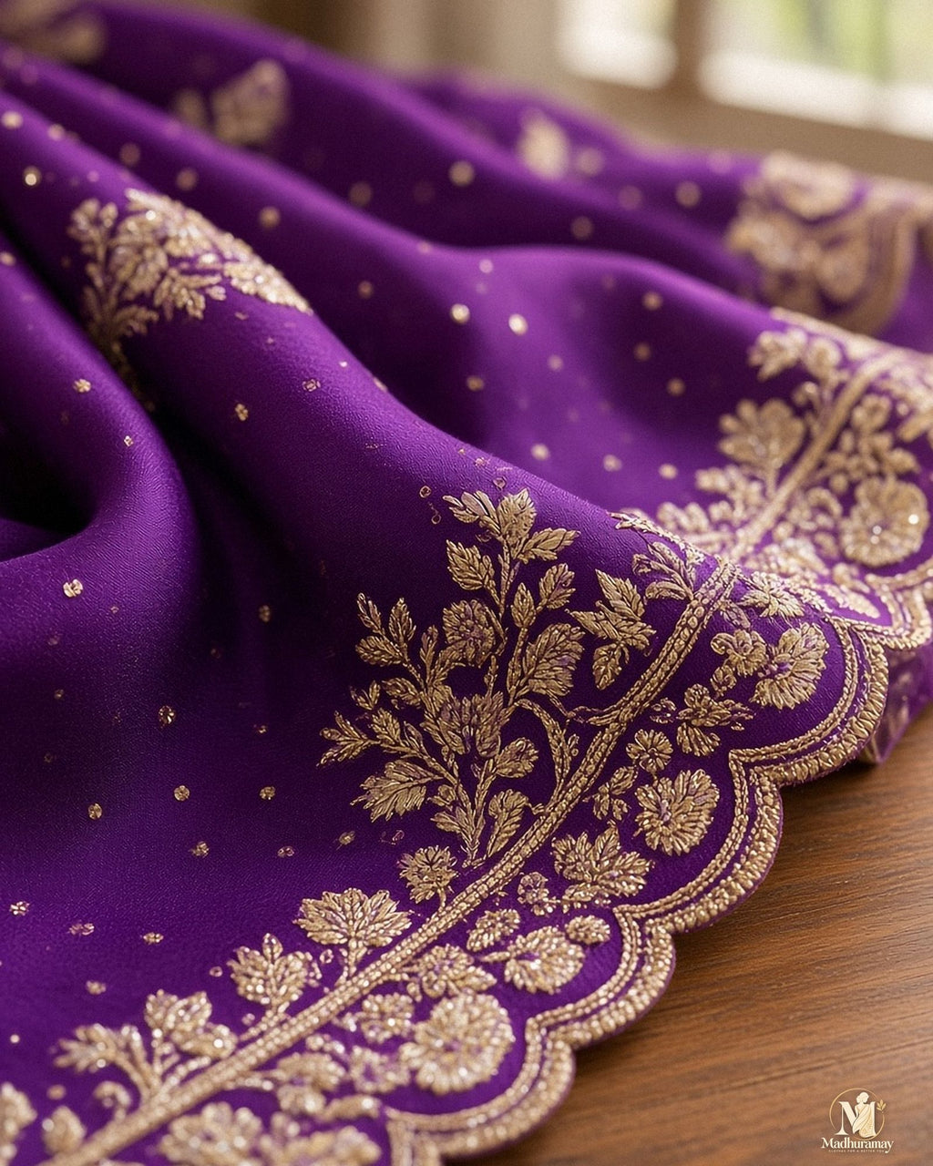 Royal Purple Golden Cutwork Party Glam Saree with Designer Blouse - image 4