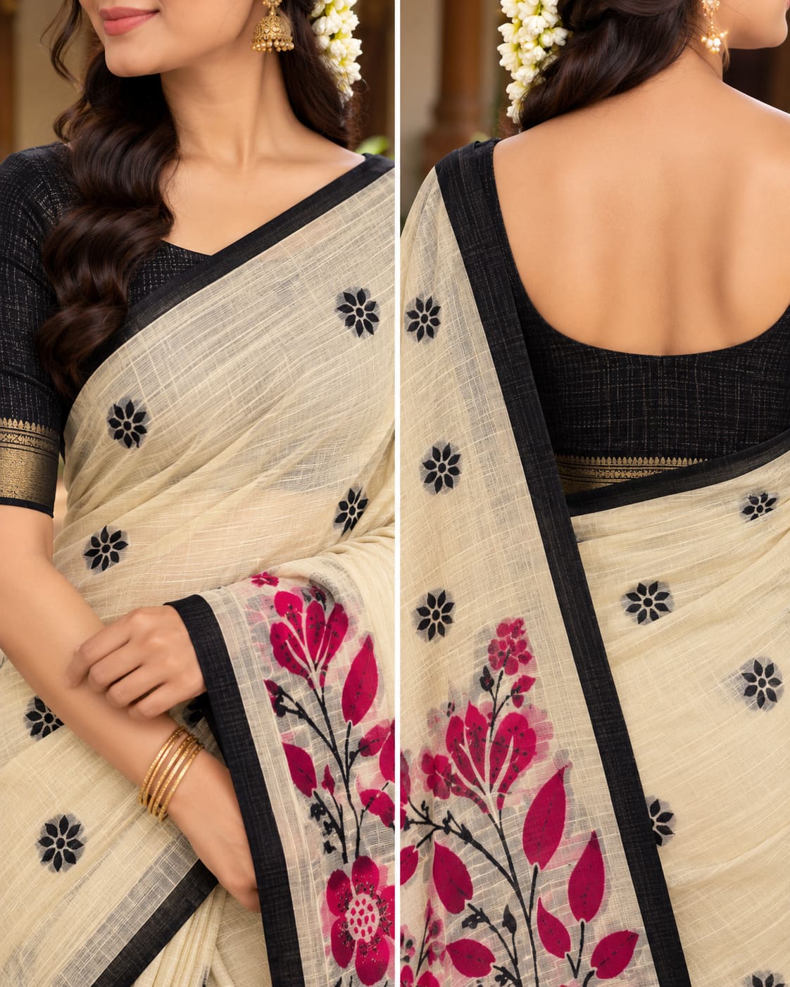 Ivory Beige Botanical Pallu Festive Saree - image 7