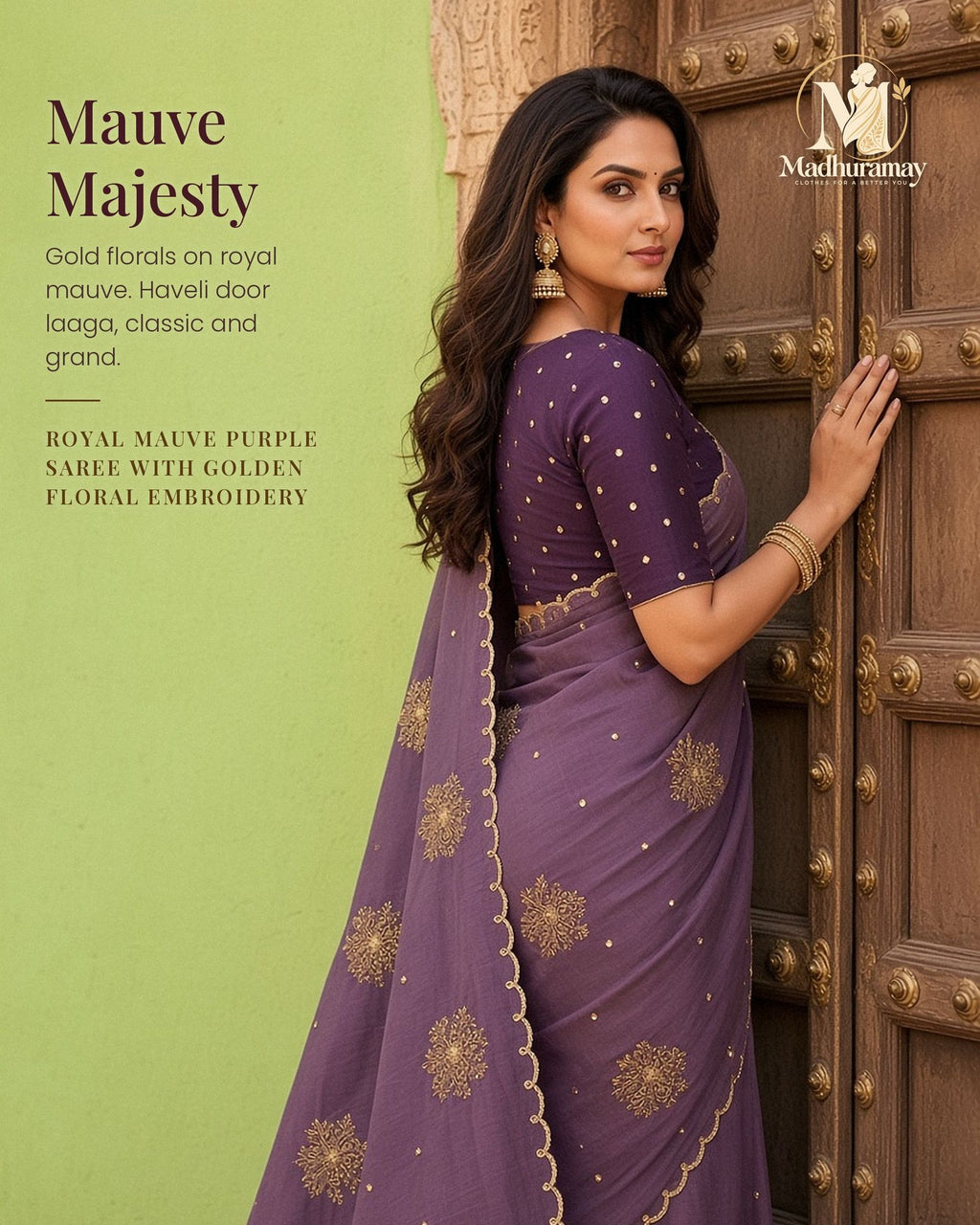 Royal Mauve Golden Blossom Festive Saree - image 1