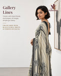 Cream & Black Floral Evening Party Saree - image 1