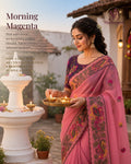 Pink Celebration Blossom Saree with Purple Blouse - image 1