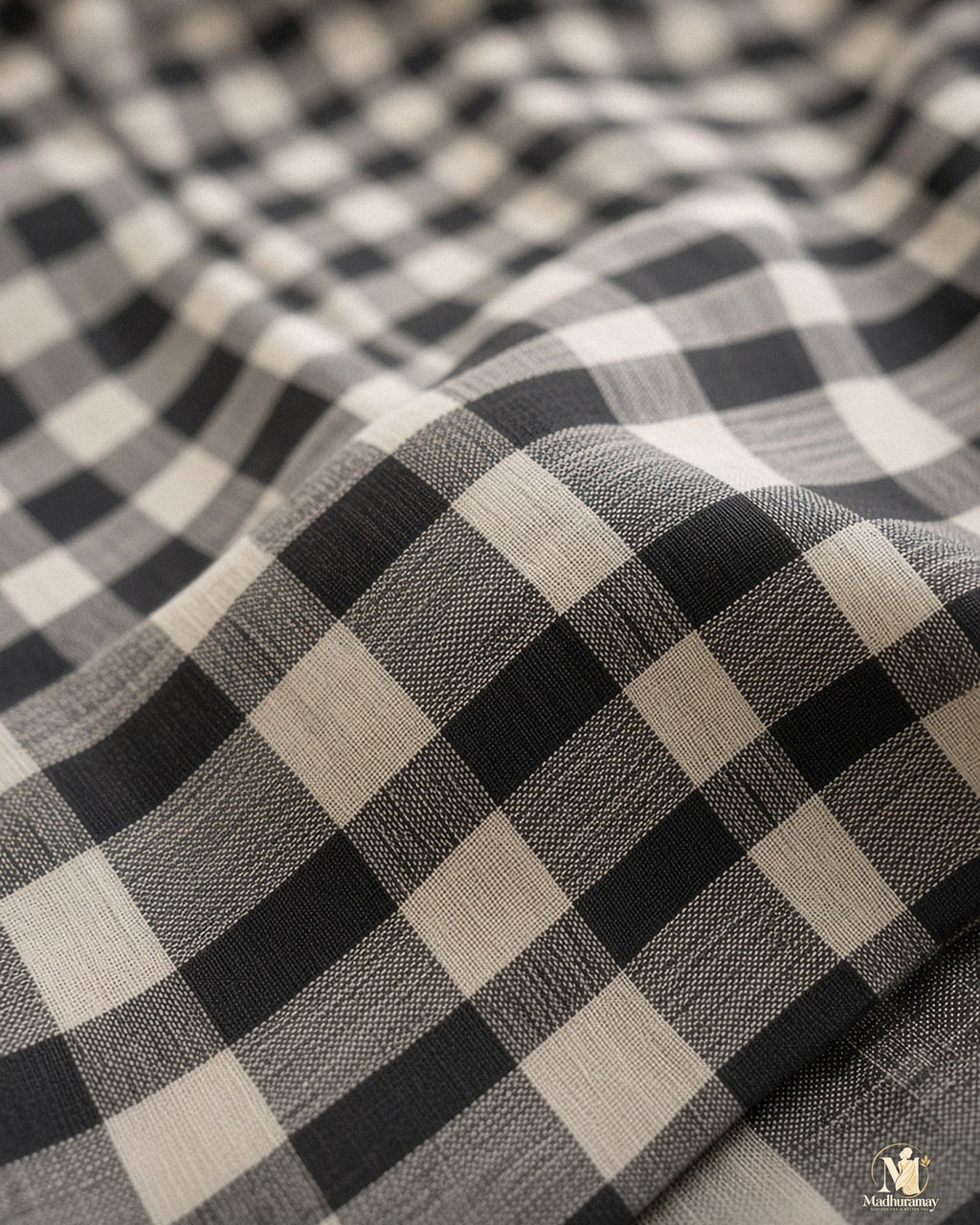 Black & Grey Classic Check Saree with Striped Pallu - image 4