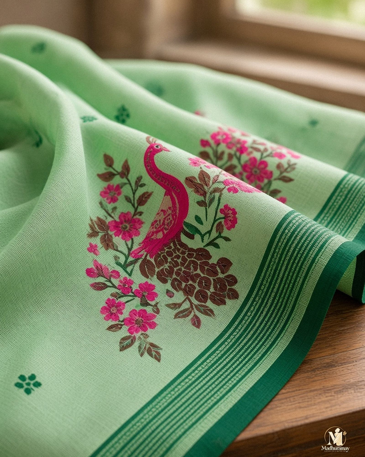 Mint Green Peacock Pallu Festive Saree - image 4