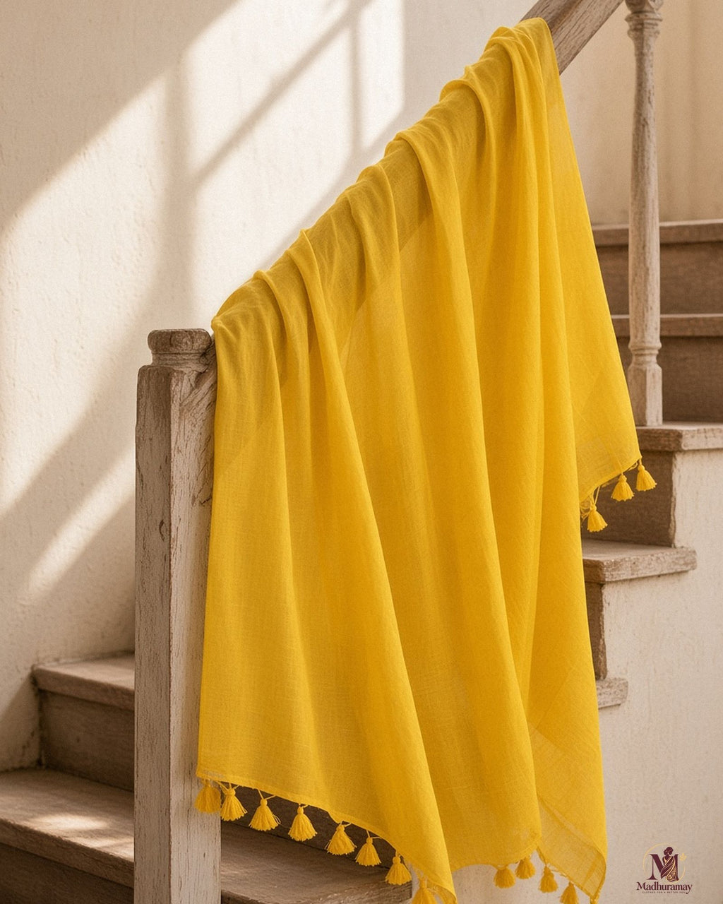 Bright Yellow Tassel Pallu Festive Saree with Floral Blouse - image 5
