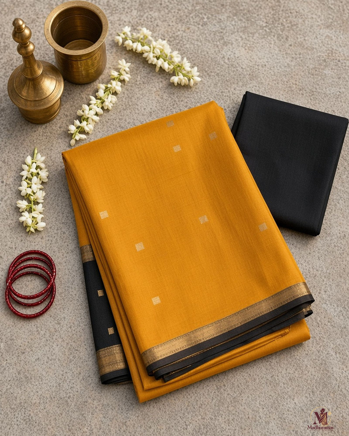 Mustard Gold Litchi Festive Saree – Limited Edition - image 3