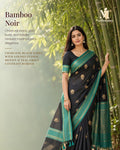Charcoal Black & Teal Golden Heritage Festive Saree - image 1