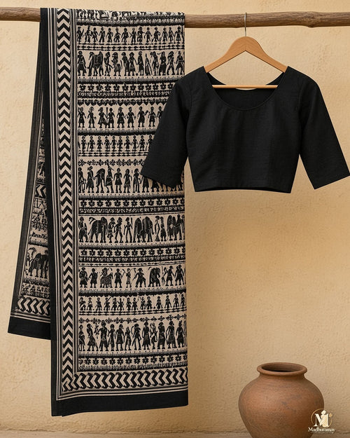 Black & White Utsav Kalamkari Elephant Saree - image 2