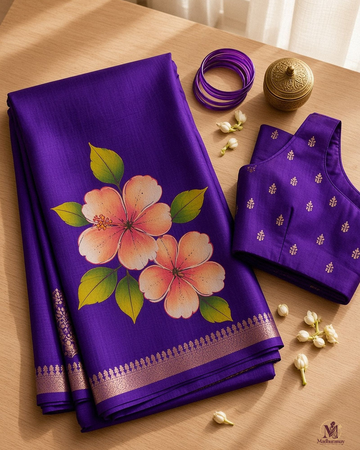 Purple Festive Bloom Saree with Zari Border - image 3