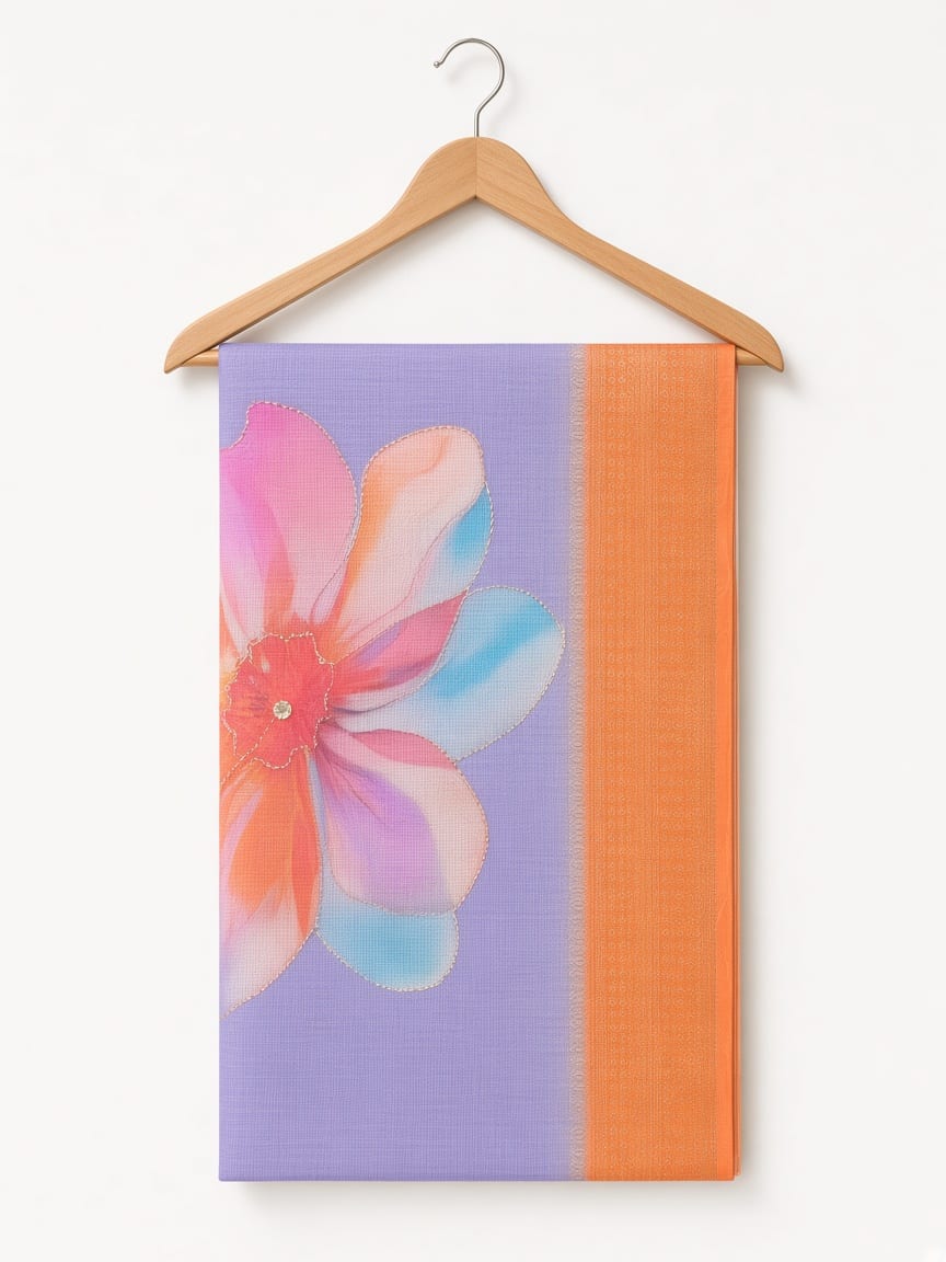 Lavender Golden Garden Festive Saree with Orange Border - image 4
