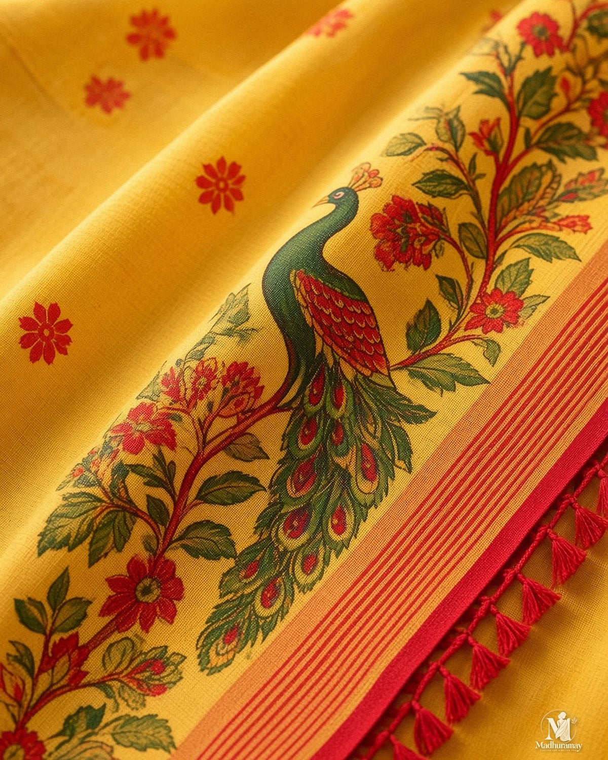 Mustard Yellow Peacock Pallu Festive Saree - image 4