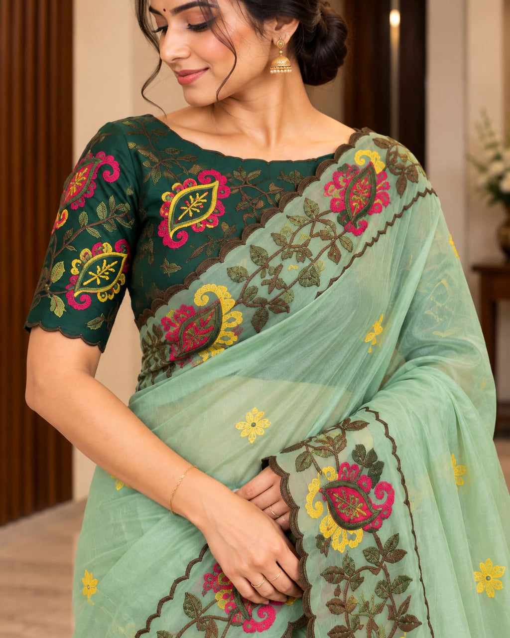 Mint Green Celebration Blossom Saree - image 7