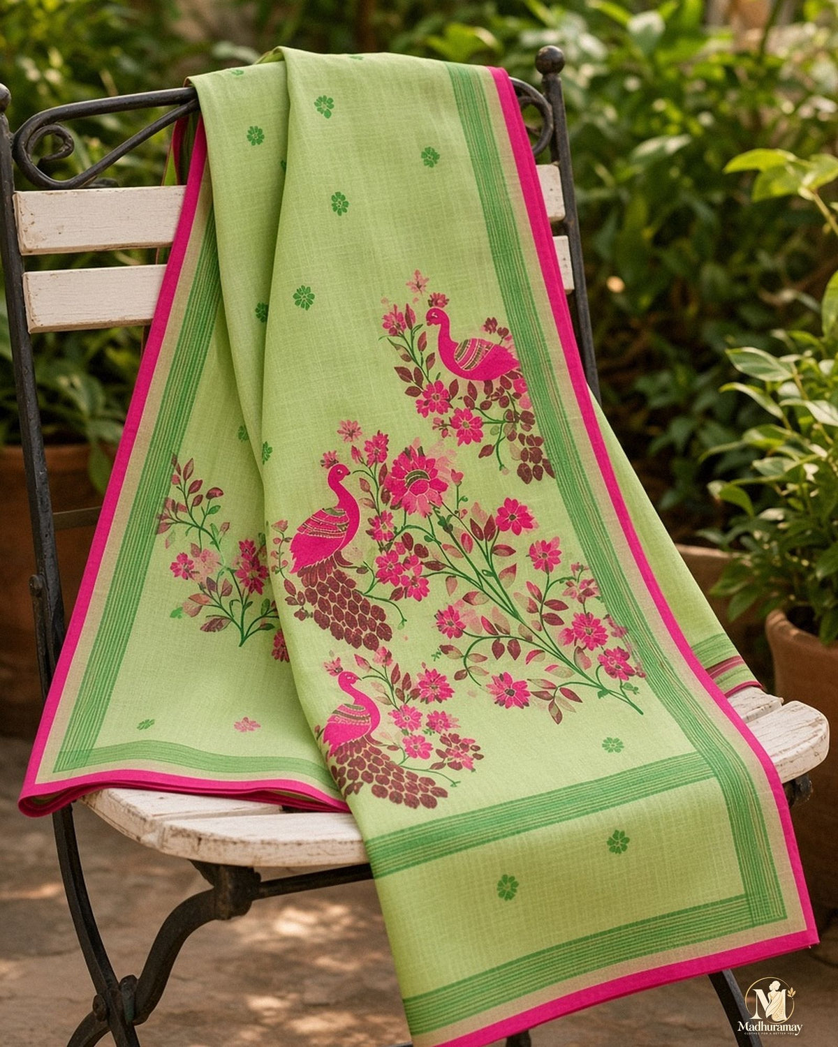Pistachio Green Peacock Pallu Festive Saree - image 5
