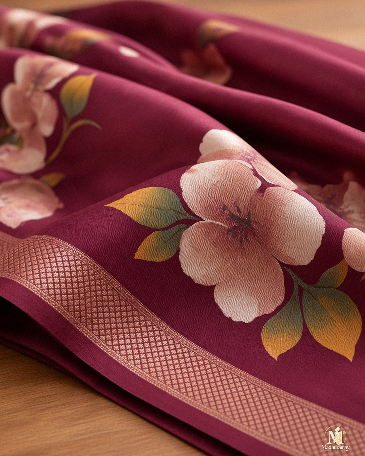 Maroon Festive Bloom Saree with Zari Border - image 4